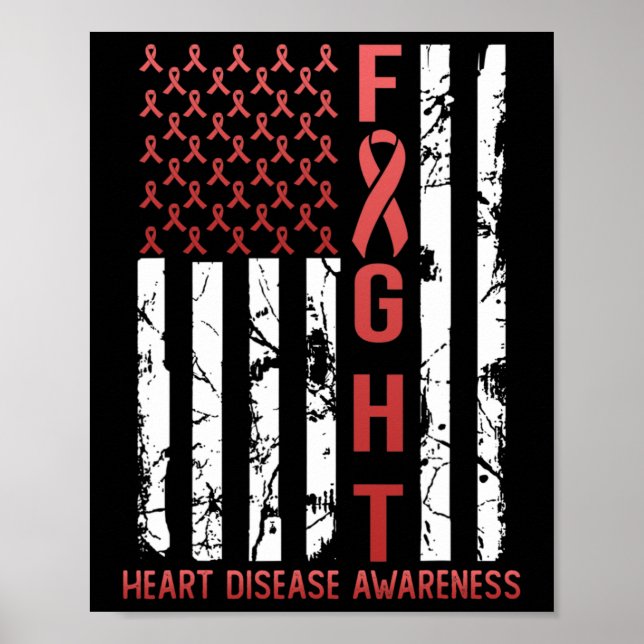 Heart Disease Awareness February Usa Flag Ribbon R Poster (Vorne)