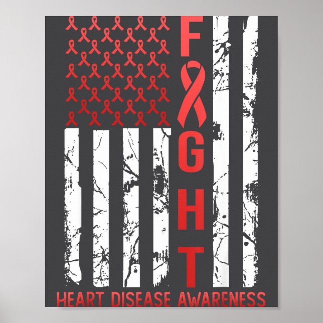Heart Disease Awareness February Usa Flag Ribbon R Poster (Vorne)