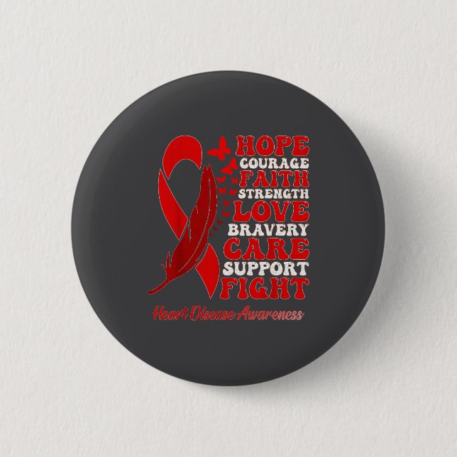 Heart Disease Awareness Red Butterflies Ribbon Sup Button (Vorderseite)