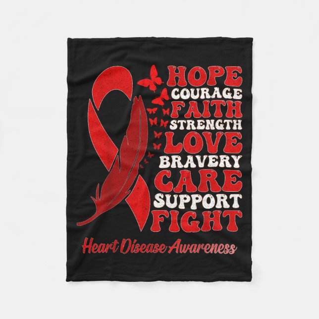 Heart Disease Awareness Red Butterflies Ribbon Sup Fleecedecke (Vorderseite)