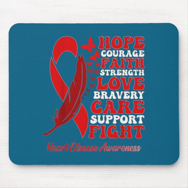 Heart Disease Awareness Red Butterflies Ribbon Sup Mousepad (Vorne)
