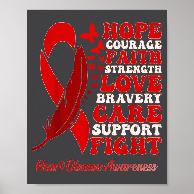 Heart Disease Awareness Red Butterflies Ribbon Sup Poster (Vorne)