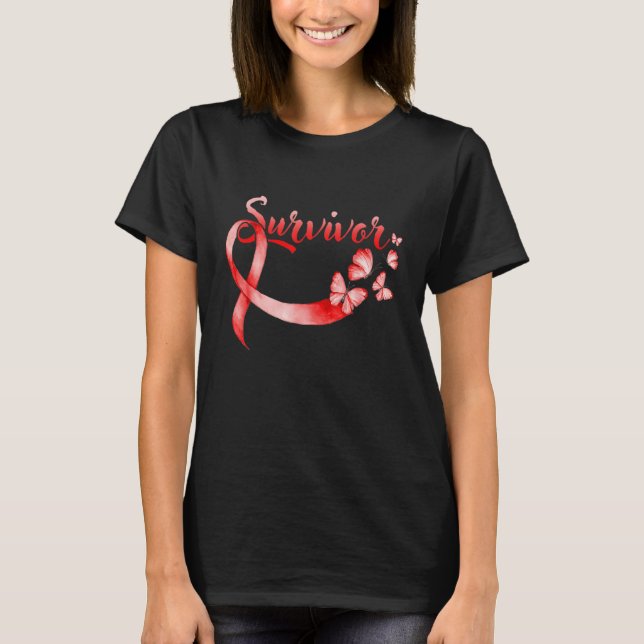 Heart Disease Awareness Red Butterflies Ribbon Sur T-Shirt (Vorderseite)