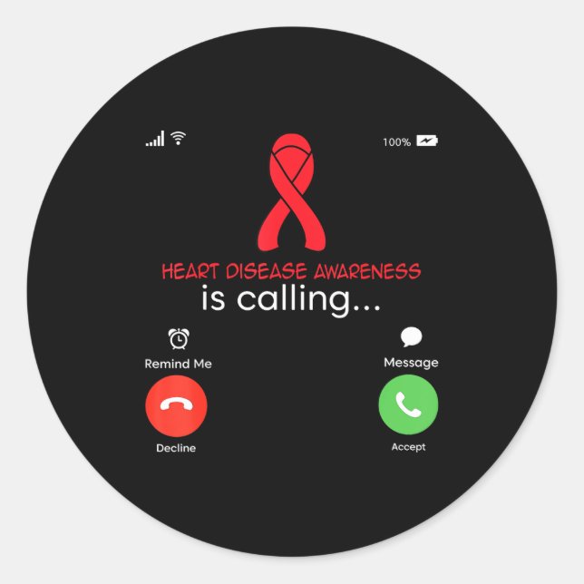 Heart Disease Awareness Red Ribbon Heart Attack Su Runder Aufkleber (Vorderseite)