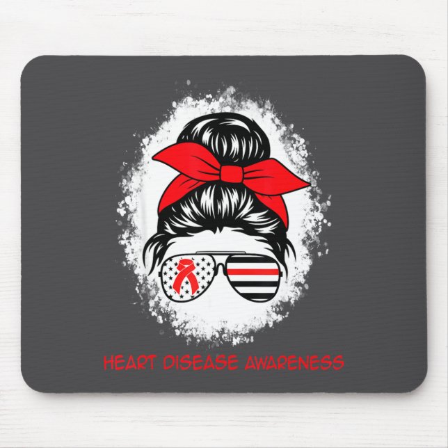 Heart Disease Awareness Red Ribbon Heart Messy Bun Mousepad (Vorne)