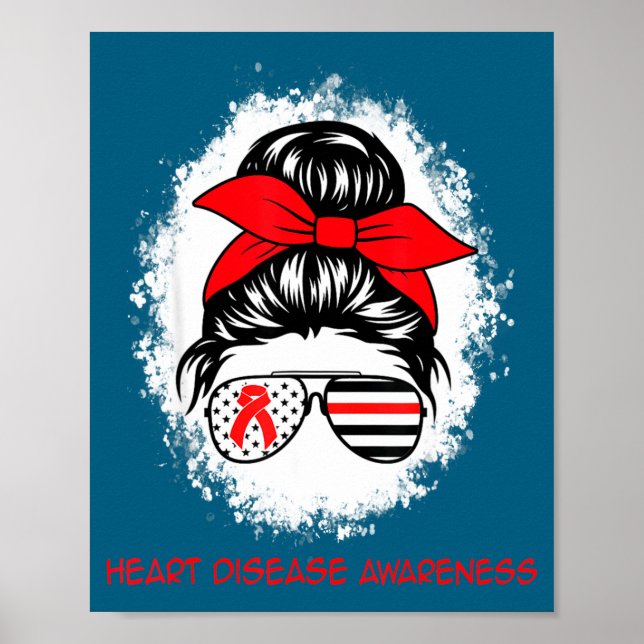 Heart Disease Awareness Red Ribbon Heart Messy Bun Poster (Vorne)