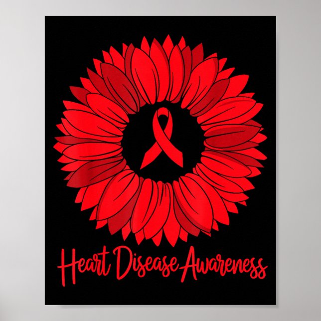 Heart Disease Awareness Sunflower Go Red Women Hea Poster (Vorne)