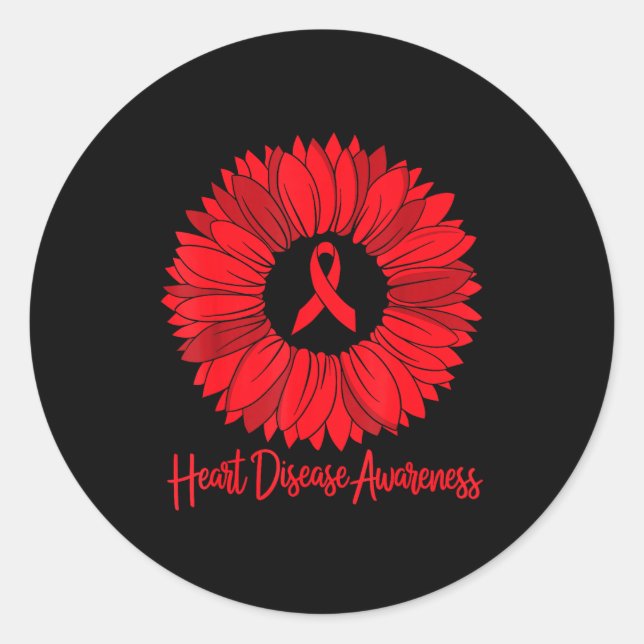 Heart Disease Awareness Sunflower Go Red Women Hea Runder Aufkleber (Vorderseite)