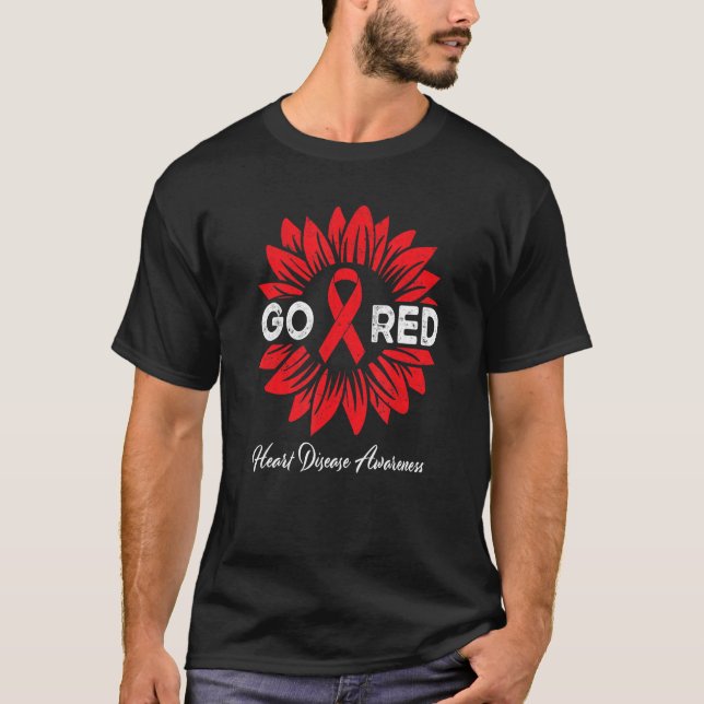Heart Disease Sunflower Go Red Heart Disease Aware T-Shirt (Vorderseite)