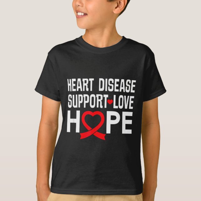 Heart Disease Suprt Love Hope Red Ribbon  T-Shirt (Vorderseite)