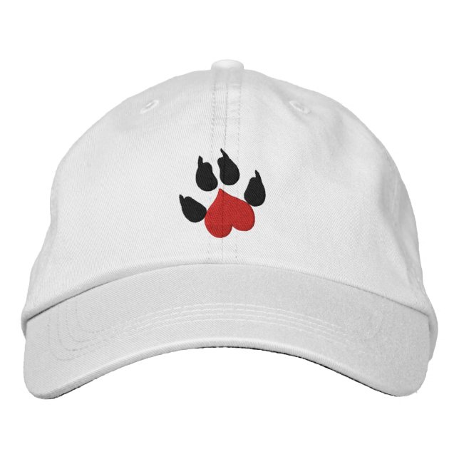 Heart Dog Paw Print Bestickte Baseballkappe (Vorderseite)
