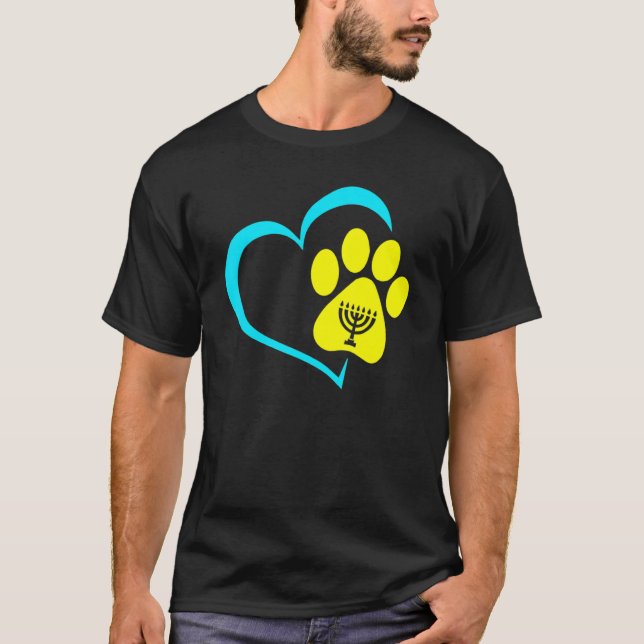 Heart Dog Paw Print Menorah Hanukkah Chanukah Jewi T-Shirt (Vorderseite)