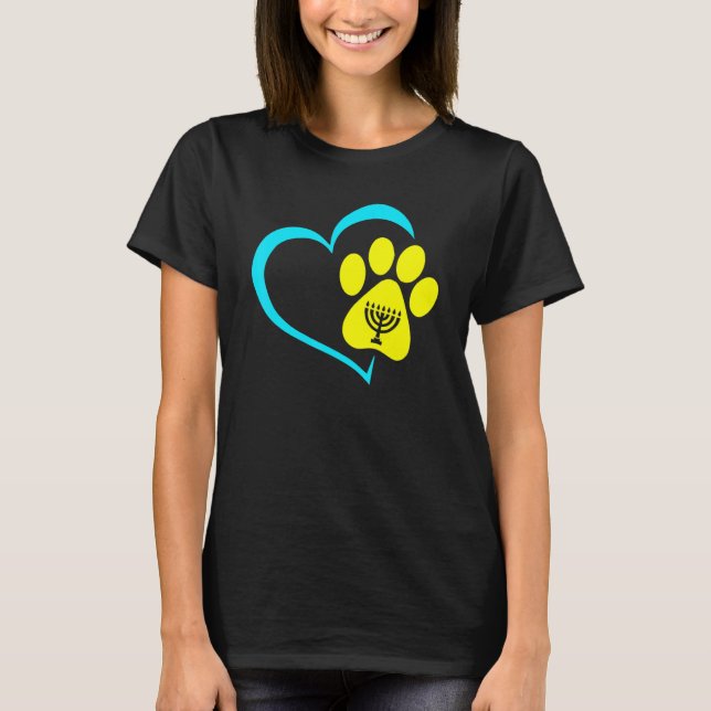 Heart Dog Paw Print Menorah Hanukkah Chanukah Jewi T-Shirt (Vorderseite)