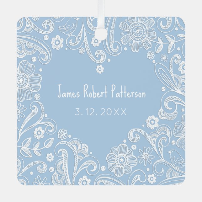 Heart Doodle Baby Boy Name Birthday Bible Verse Ornament Aus Metall (Vorderseite)