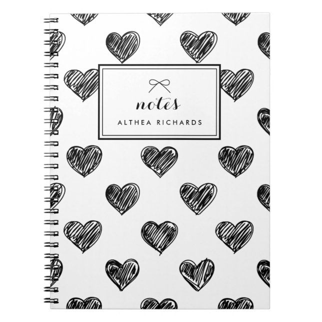 Heart Doodles Muster Personalisiertes Notebook Notizblock (Vorderseite)