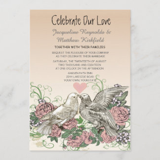 Heart Doves Rose Pink Romance Hochzeit Einladung