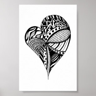 Heart Drawing   Sketch of a Heart with Patterns Poster