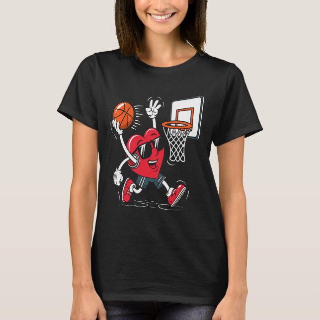 Heart Dunking Sketll Valentines Day Boys Girls Kid T-Shirt (Vorderseite)