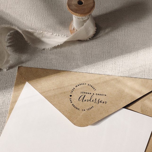 Heart & Elegante Script Neue Weds Rücksendeadresse Permastempel (Von Creator hochgeladen)