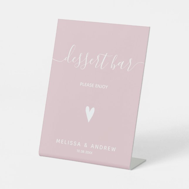 Heart & Elegante Script - Rosa Wedding Dessert Bar Sockelschild (Vorderseite)