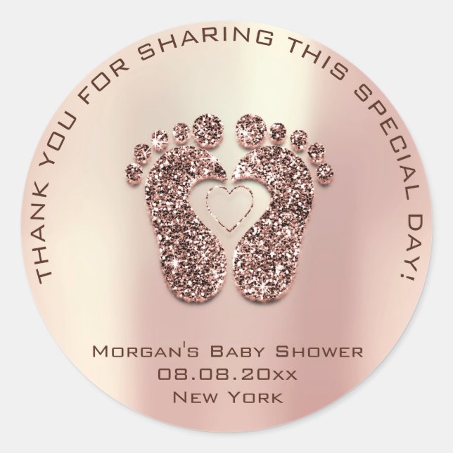 Heart Feet Baby Dusche Gefallen Dank Rose Kupfer Runder Aufkleber (Vorderseite)