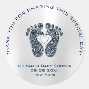 Heart Feet Baby Dusche Gefallen Dankeschön Blue Na Runder Aufkleber