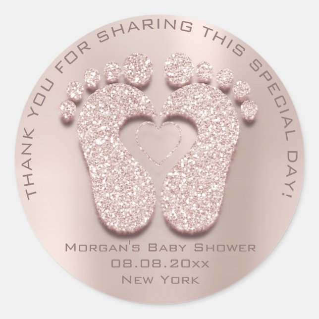 Heart Feet Baby Dusche Gefallen Dankeschön Pink Bl Runder Aufkleber (Vorderseite)