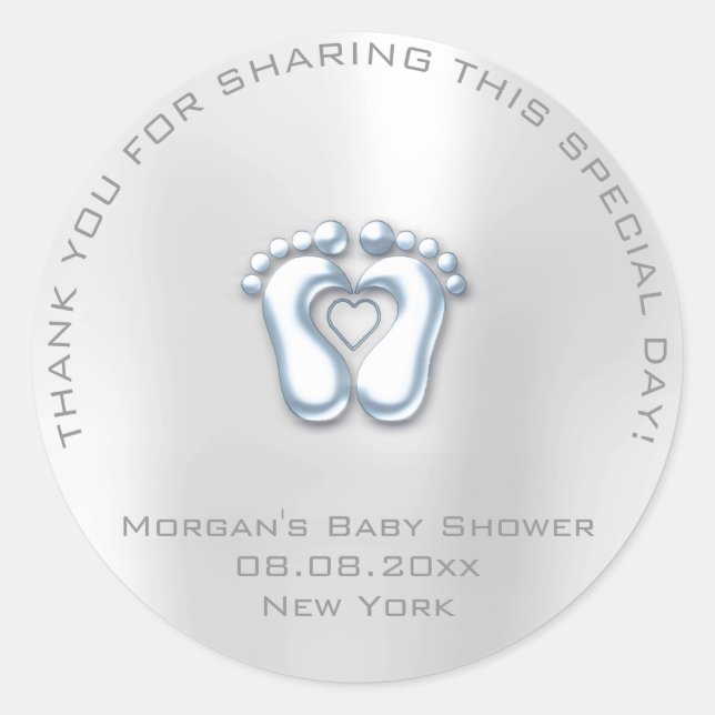 Heart Feet Baby Dusche Gefallen Junge Dankeschön G Runder Aufkleber (Vorderseite)