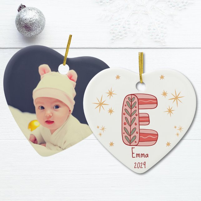 Heart First Christmas Baby Girl with Initial E Keramik Ornament (Heart First Christmas Baby Girl with Initial E Ceramic Ornament)