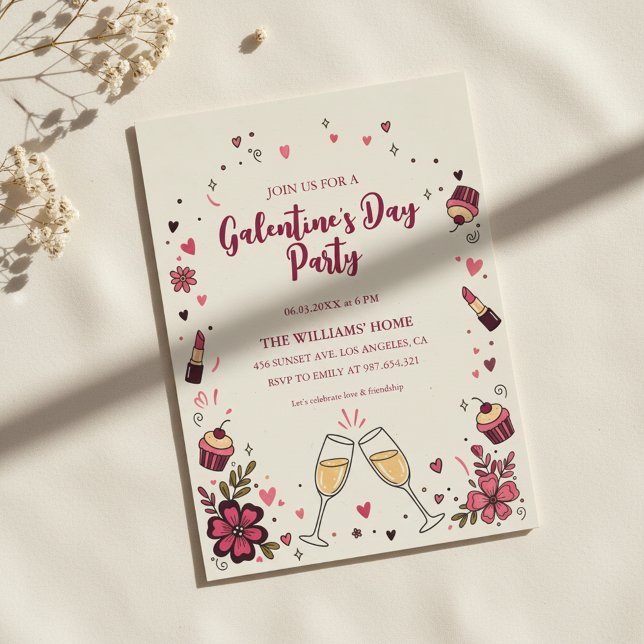 Heart Floral Galentine’s Party Invitation Einladung (Von Creator hochgeladen)