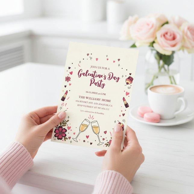 Heart Floral Galentine’s Party Invitation Einladung (Von Creator hochgeladen)