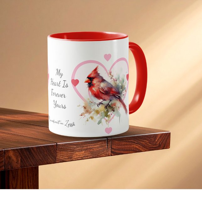  Heart  'Forever' Red Cardinal Heart Personalize Tasse (Customize the Script.)