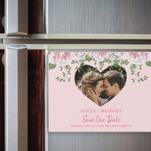 Heart Foto rosa Rosen Hochzeit speichern Sie das D Magneteinladung