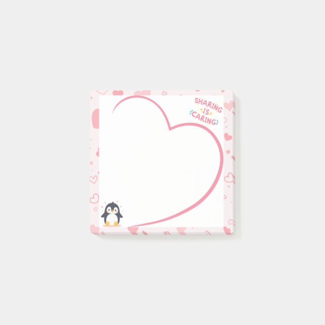 Heart Frame and Kawaii Penguin pink post it notes Post-it Klebezettel (Vorderseite)