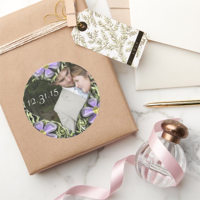 Heart Frame Daisy Wedding Stickers Ihr Foto (Schenken)