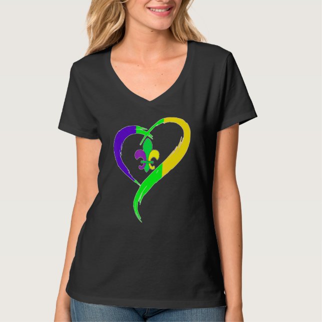 Heart Funny Fleur De Lis Cute Mardi Gras Women T-Shirt (Vorderseite)