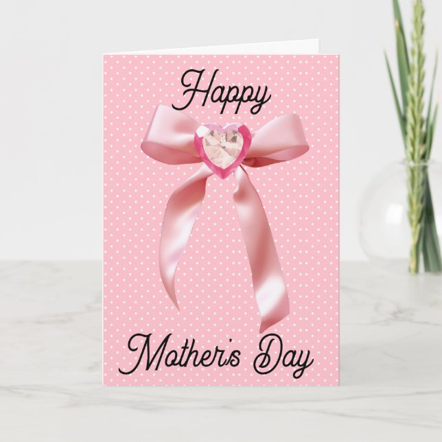 Heart Gem Pink Coquette Bow Happy Mother Day Karte (Vorderseite)