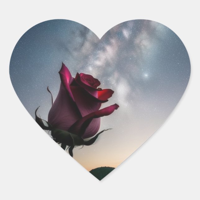 Heart-geprägte Aufkleber mit Rose und Sternen (Vorderseite)