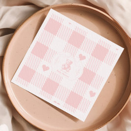 Heart Gingham French Teddy Bear Baby Shower Serviette