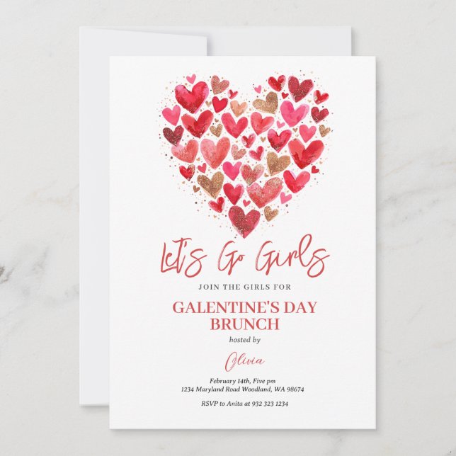 Heart Girl Galentine's Day Brunch Valentine Einladung (Vorderseite)
