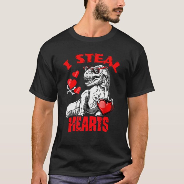 Heart Glasses Dinosaur I Steal Hearts Boys Men Wom T-Shirt (Vorderseite)