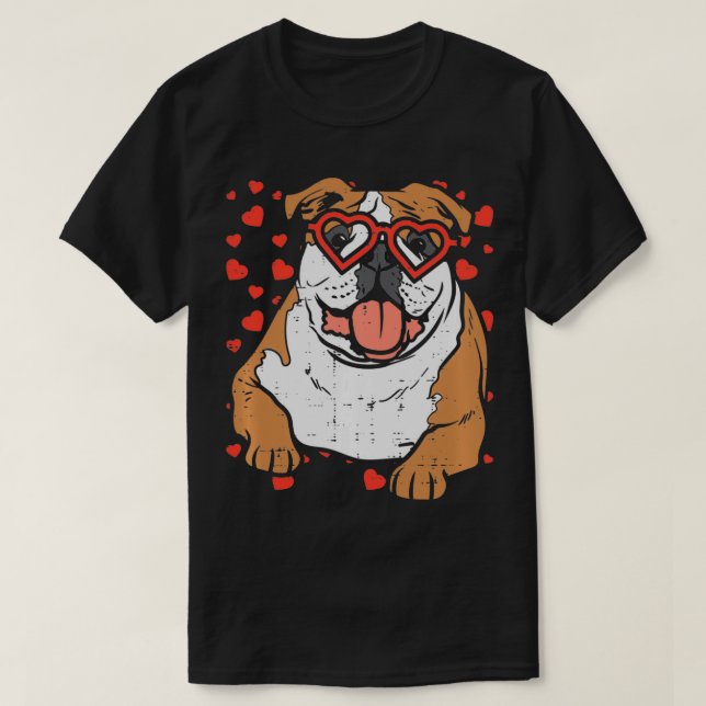 Heart Glasses English Bulldog Cute Valentines Day  T-Shirt (Design vorne)