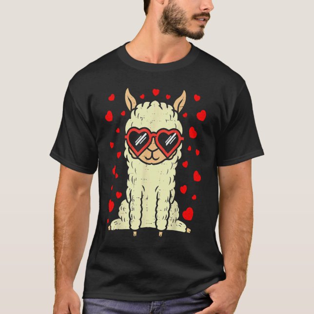 Heart Glasses Llama Cute Alpaca Valentines Day Ani T-Shirt (Vorderseite)
