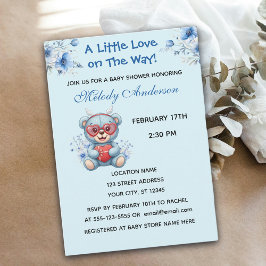 Heart Glasses Teddy Bear Blue Baby Shower Invite Feiertagskarte