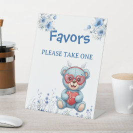 Heart Glasses Teddy Bear Blue Baby Shower  Sockelschild