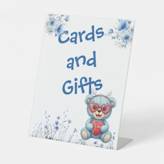 Heart Glasses Teddy Bear Blue Baby Shower  Sockelschild