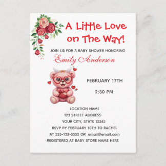 Heart Glasses Teddy Bear Pink Baby Shower Invite Postkarte
