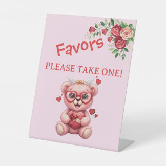 Heart Glasses Teddy Bear Pink Baby Shower  Sockelschild