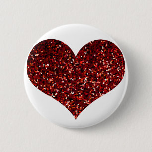 Heart Glittery Red Glitzer Sparkle Pattern Wedding Button