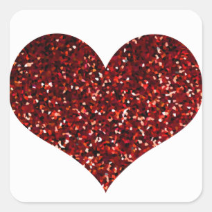 Heart Glittery Red Glitzer Sparkle Pattern Wedding Quadratischer Aufkleber